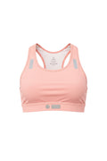 Robfrank.com peach racerback sports bra with reflective detailing, moisture-wicking fabric, and supportive underband.