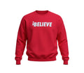 Robfrank.com red heavyweight 100% cotton sweatshirt with white iBelieve logo on the chest.