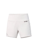 Robfrank.com white moisture-wicking RF sports shorts with high waistband and side pockets for athletic performance.