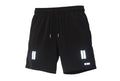 Robfrank.com black athletic shorts with reflective double stripe detail and drawstring waist. Moisture-wicking fabric.